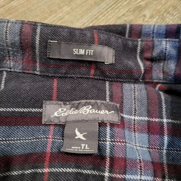 Eddie Bauer Slim Fit Button Up Heavy Weight Flannel Shirt Mens Size Tall Large - Picture 4 of 7